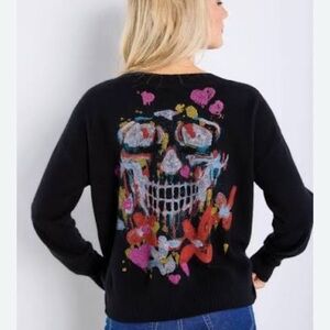 Lisa Todd Looking Back Cashmere Graphic black Sweater NWT XS